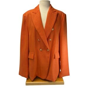 Mina Self Womens XXL Orange Double Breasted Blazer Gold Buttons Lined Pockets